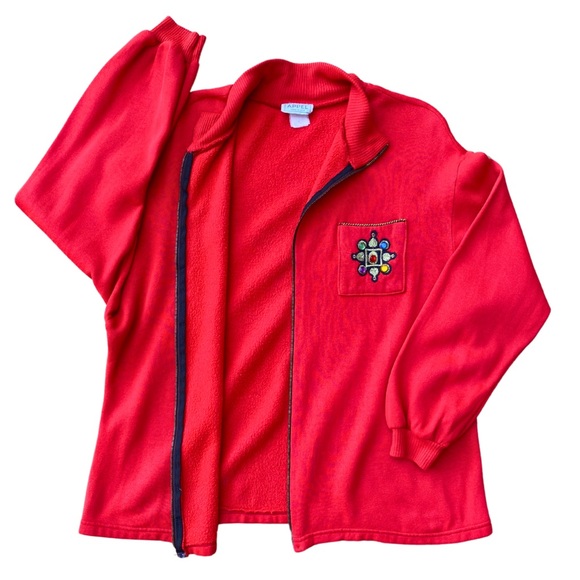 VTG 80s 90s CHERRY RED ZIP-UP JACKET STREETWEAR USA MADE APPEL WOMENS HOLIDAY - Picture 5 of 9